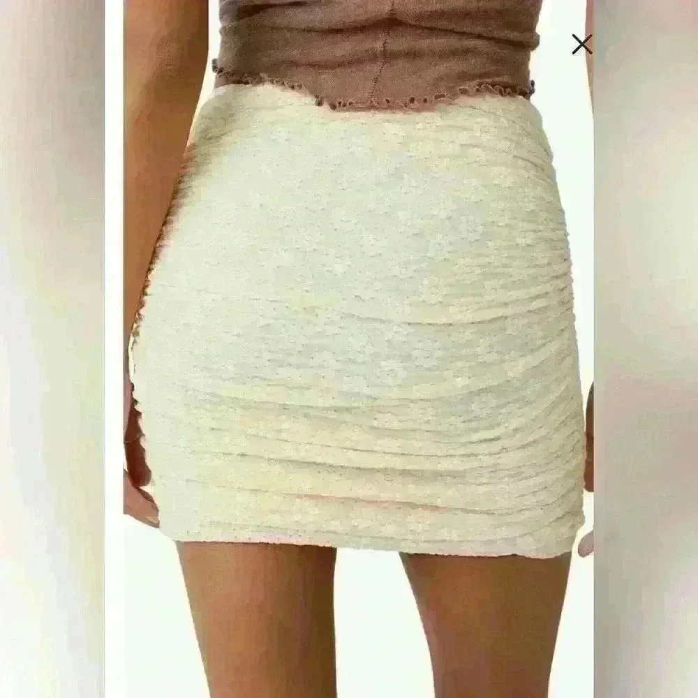 NWT Free People‎ Ona Ruched Convertible Cream Miniskirt